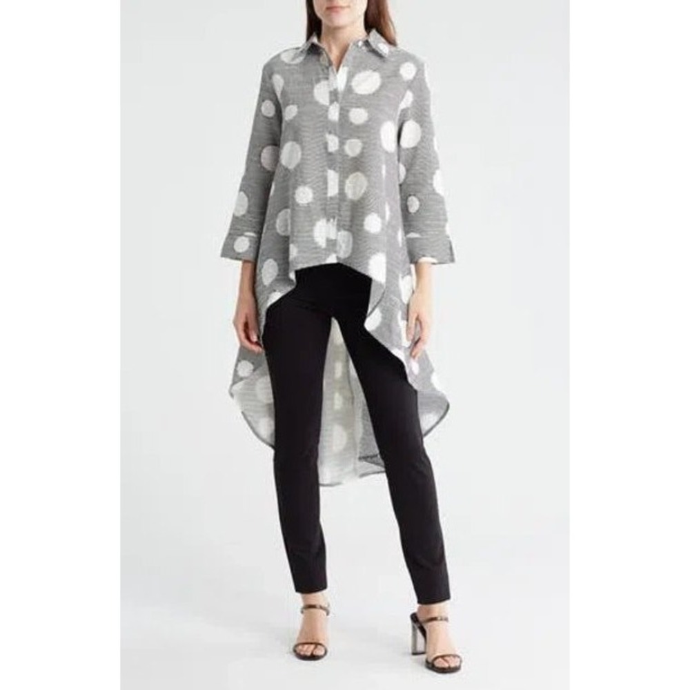 Patrizia Luca Milano Polka Dot Striped High-Low Tunic Shirt OS Artsy Lagenlook